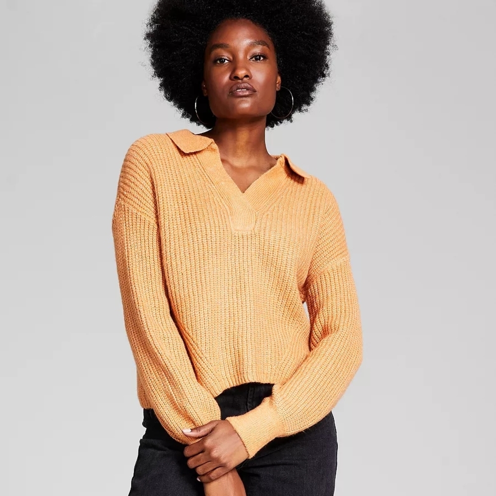 Cozy V-Neck Sweater in Warm Orange